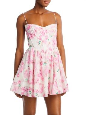 Bardot Floral Corset Mini Dress Blush Pink Tie Strap Ramie Size 8